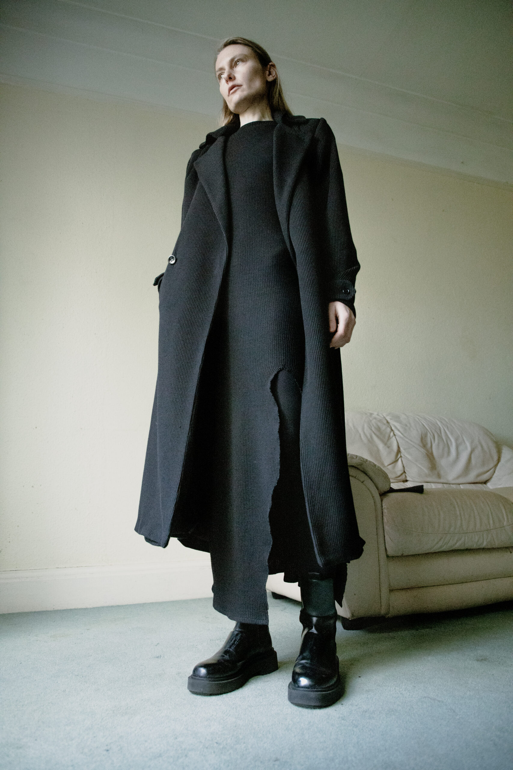 Avantgarde Coat Knit long black Dress Black Fashion