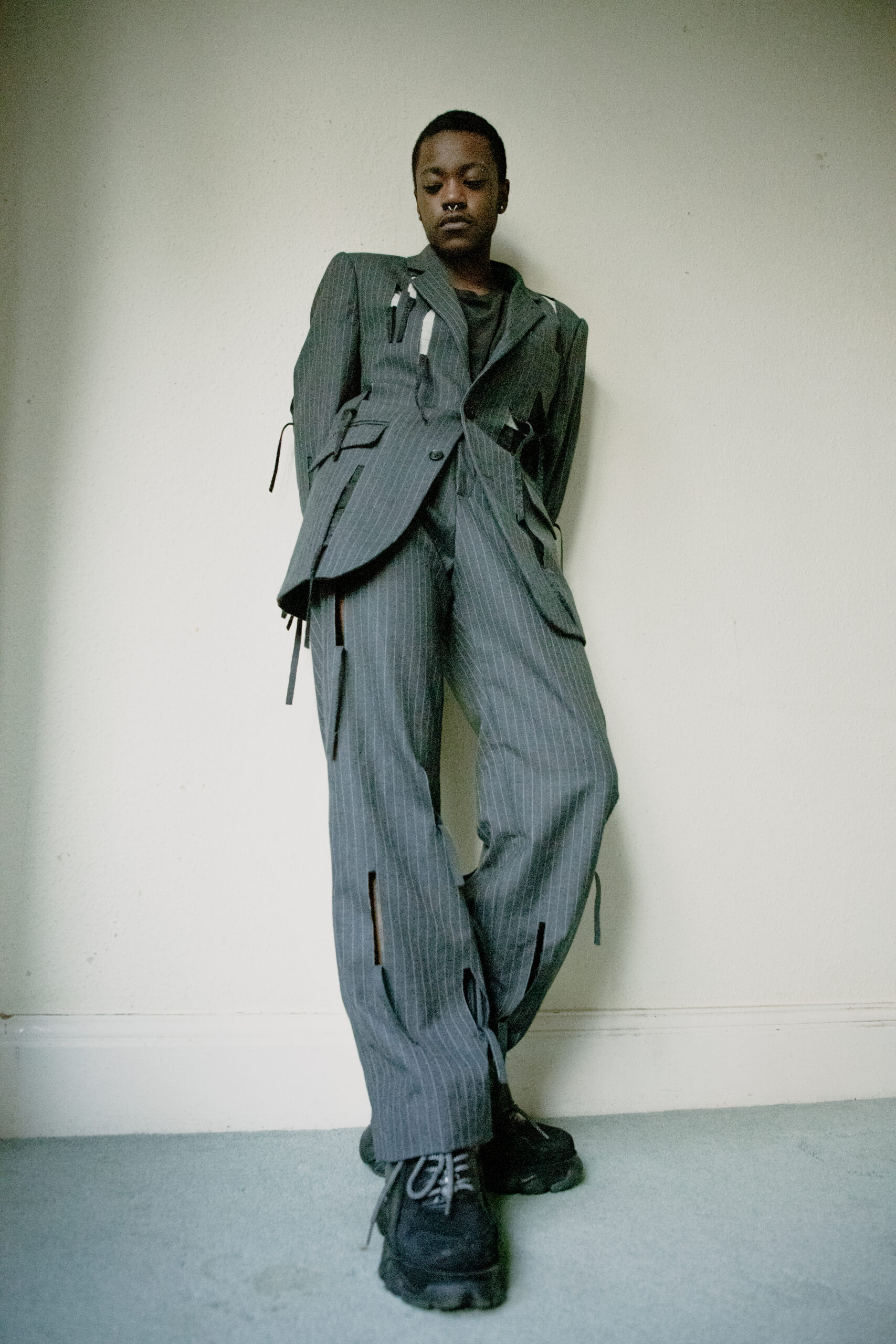 Grey pinstripe suit